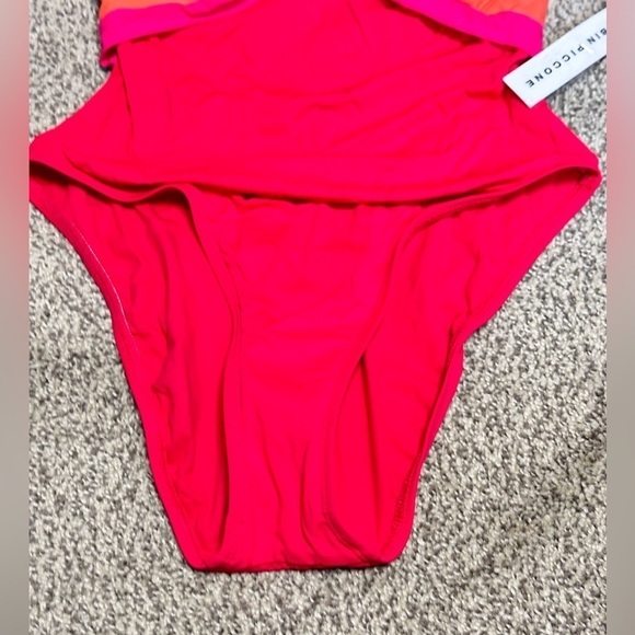 One Piece Swimsuit Pink and Orange Robin Piccone Hi Cut Cheeky Plunge 3425 Tags - Picture 3 of 12